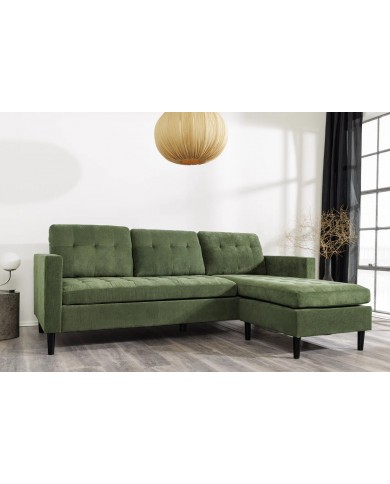 Canapé d'angle réversible 220 cm avec tissu Côtelé vert BERGEN