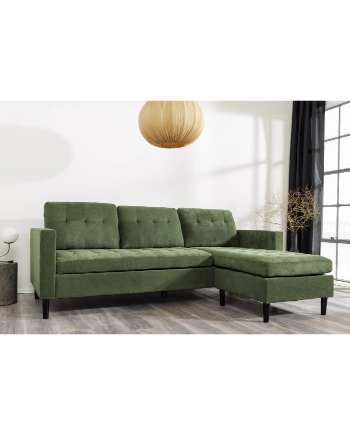Canapé d'angle réversible 220 cm avec tissu Côtelé vert BERGEN