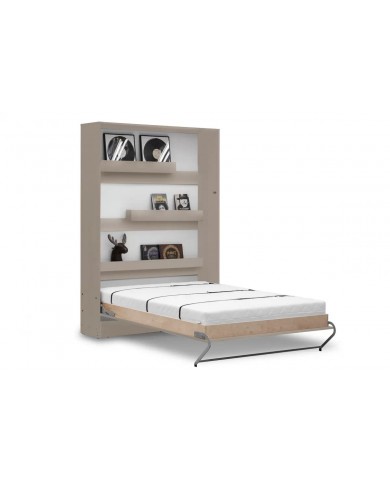 Armoire lit escamotable relevable vertical 120x200 cm taupe Premium