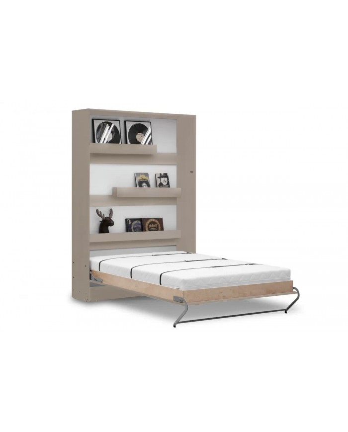Armoire lit escamotable relevable vertical 120x200 cm taupe Premium