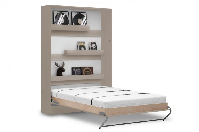 Armoire lit escamotable relevable vertical 120x200 cm taupe Premium