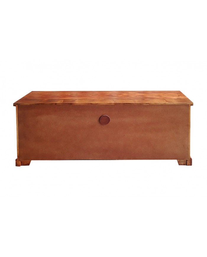Meuble TV 2 tiroirs avec portes coulissantes métal noir et bois d'acacia marron 160 cm RUSTIKA