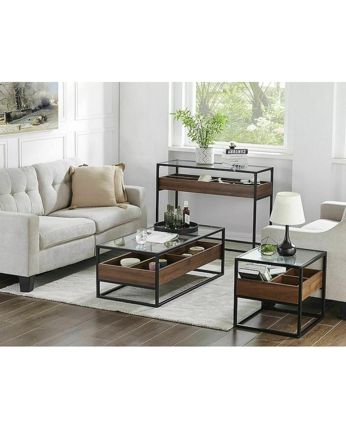 Table de Salon Harmony A – Élégance et Fonctionnalité avec Plateau en Verre et Rangements