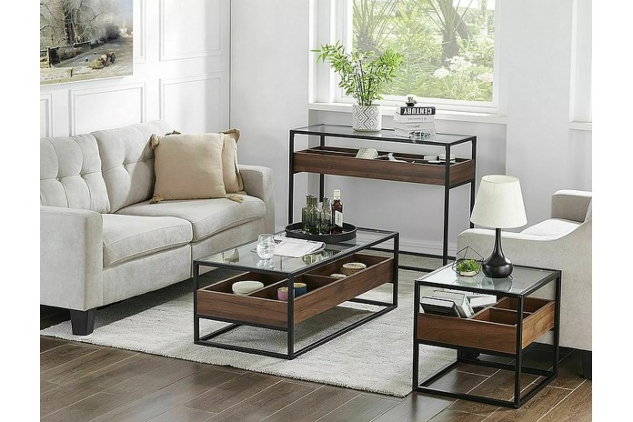 Table de Salon Harmony A – Élégance et Fonctionnalité avec Plateau en Verre et Rangements