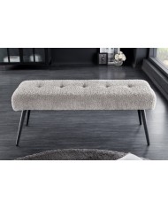 Banc 100 cm bouclé champagne grège pieds métal noir BOUNTY