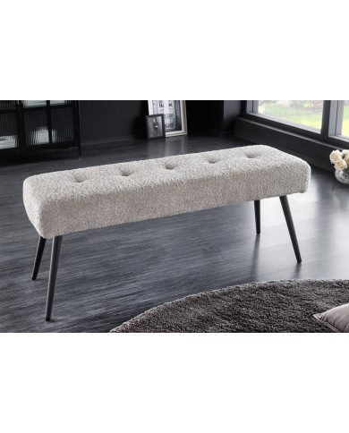 Banc 100 cm bouclé champagne grège pieds métal noir BOUNTY
