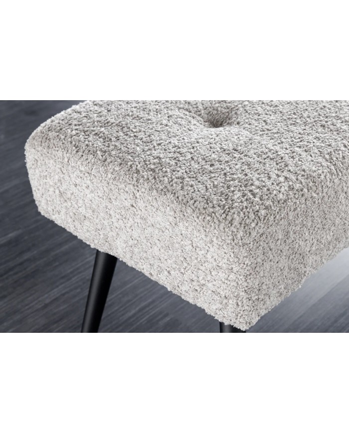 Banc 100 cm bouclé champagne grège pieds métal noir BOUNTY