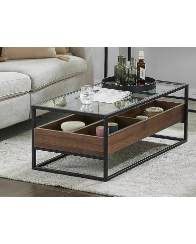 Table de Salon Harmony A – Élégance et Fonctionnalité avec Plateau en Verre et Rangements