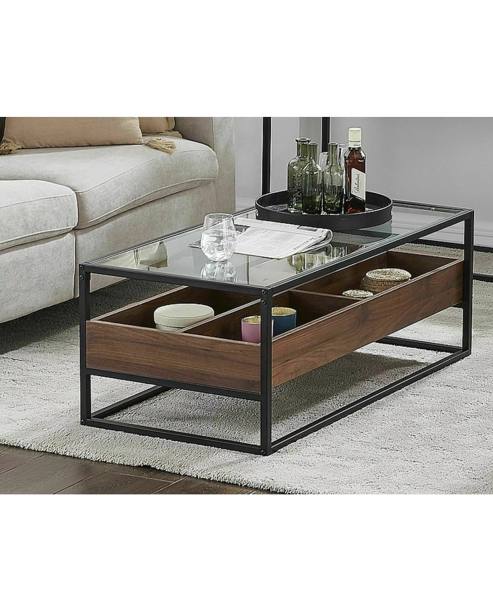 Table de Salon Harmony A – Élégance et Fonctionnalité avec Plateau en Verre et Rangements