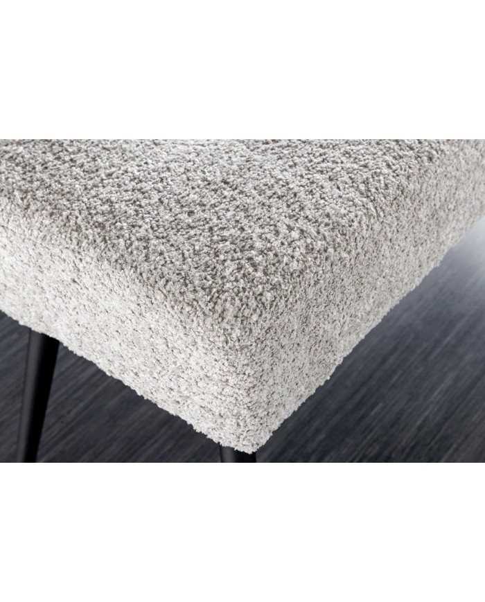 Banc 100 cm bouclé champagne grège pieds métal noir BOUNTY