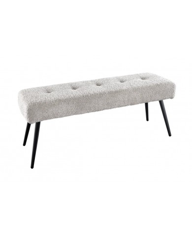 Banc 100 cm bouclé champagne grège pieds métal noir BOUNTY
