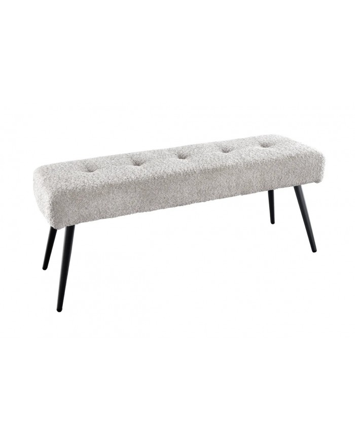 Banc 100 cm bouclé champagne grège pieds métal noir BOUNTY