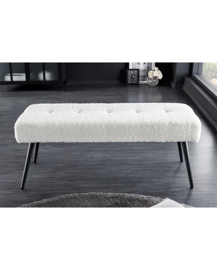 Banc 100 cm bouclé blanc pieds métal noir BOUNTY