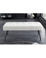 Banc 100 cm bouclé blanc pieds métal noir BOUNTY