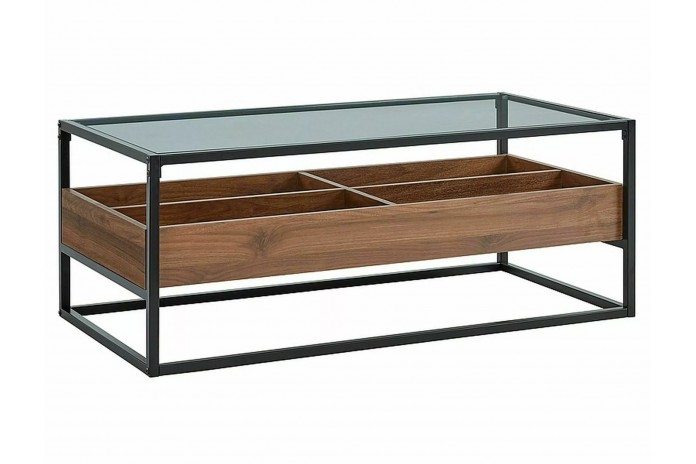 Table de Salon Harmony A – Élégance et Fonctionnalité avec Plateau en Verre et Rangements