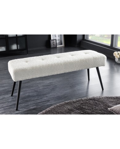 Banc 100 cm bouclé blanc pieds métal noir BOUNTY