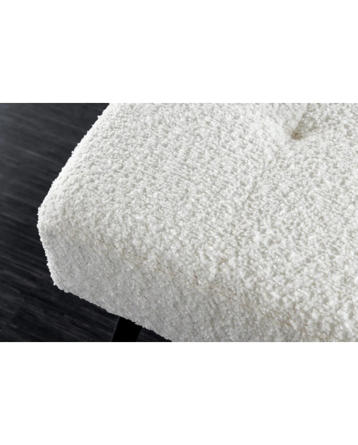 Banc 100 cm bouclé blanc pieds métal noir BOUNTY