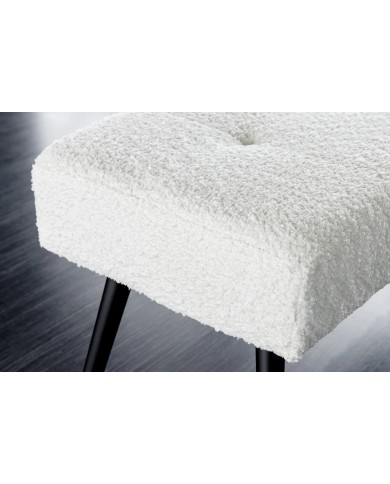 Banc 100 cm bouclé blanc pieds métal noir BOUNTY