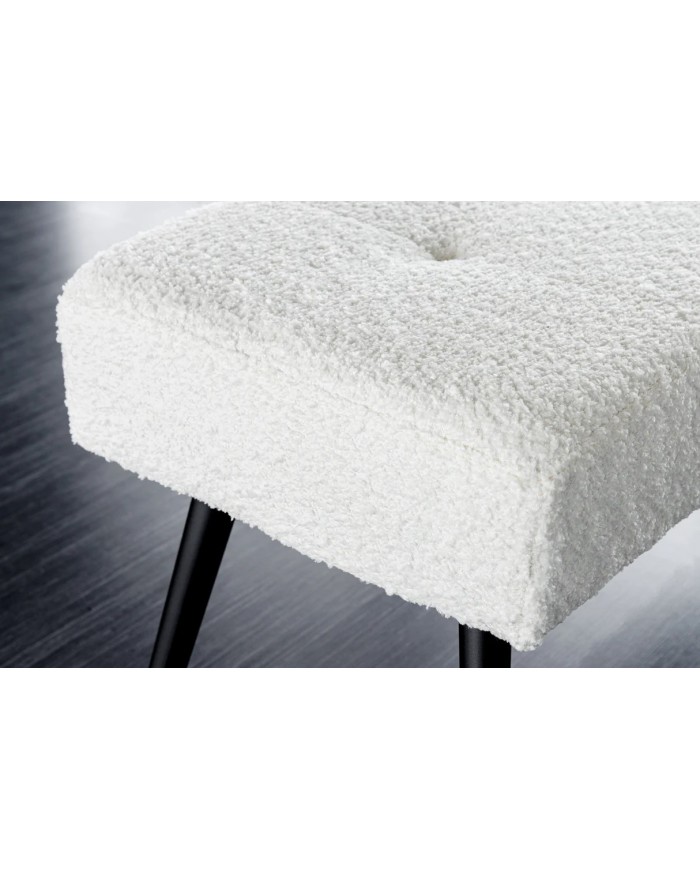 Banc 100 cm bouclé blanc pieds métal noir BOUNTY
