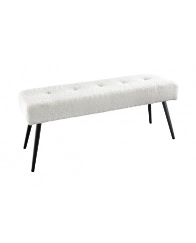 Banc 100 cm bouclé blanc pieds métal noir BOUNTY