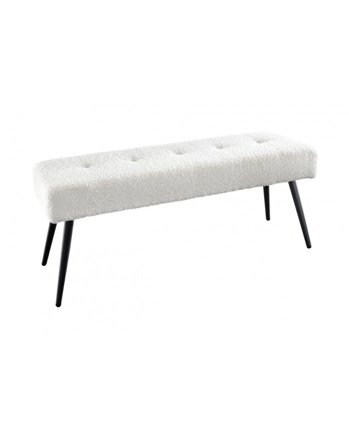 Banc 100 cm bouclé blanc pieds métal noir BOUNTY