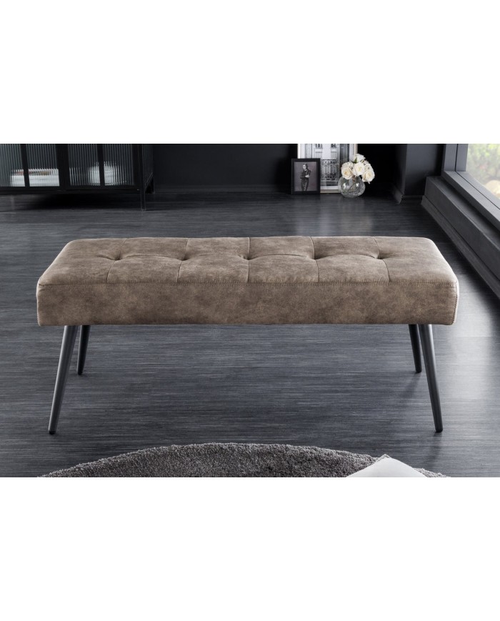 Banc 100 cm taupe microfibre et métal noir BOUNTY
