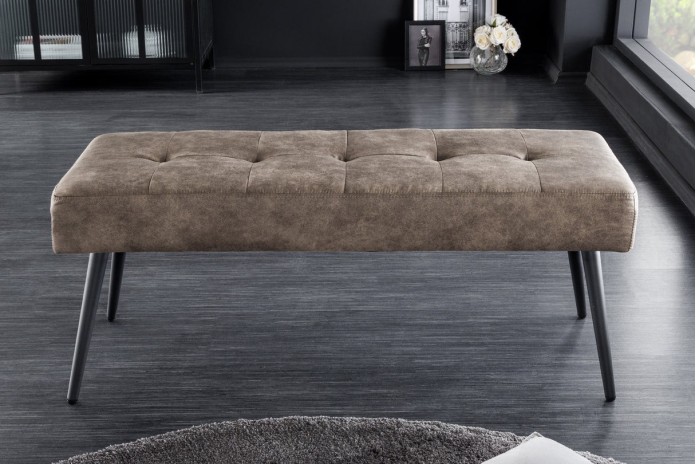 Banc 100 cm taupe microfibre et métal noir BOUNTY