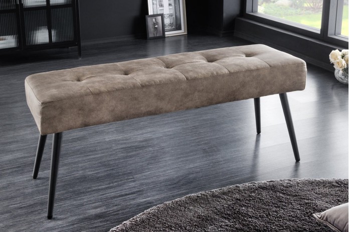 Banc 100 cm taupe microfibre et métal noir BOUNTY