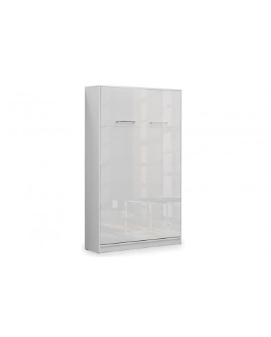 Armoire lit escamotable relevable vertical 120x200 cm blanc brillant Premium