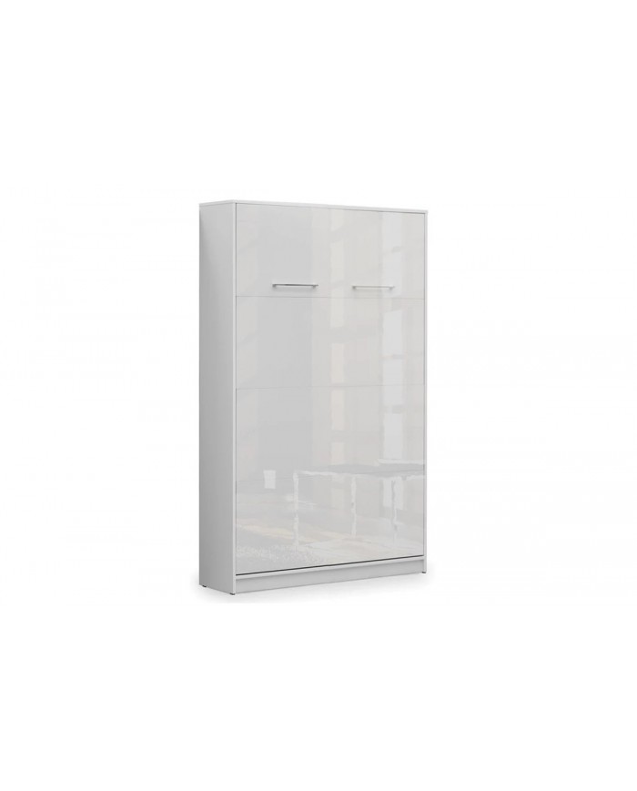 Armoire lit escamotable relevable vertical 120x200 cm blanc brillant Premium