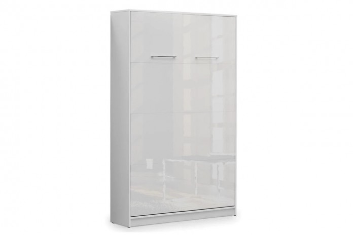 Armoire lit escamotable relevable vertical 120x200 cm blanc brillant Premium