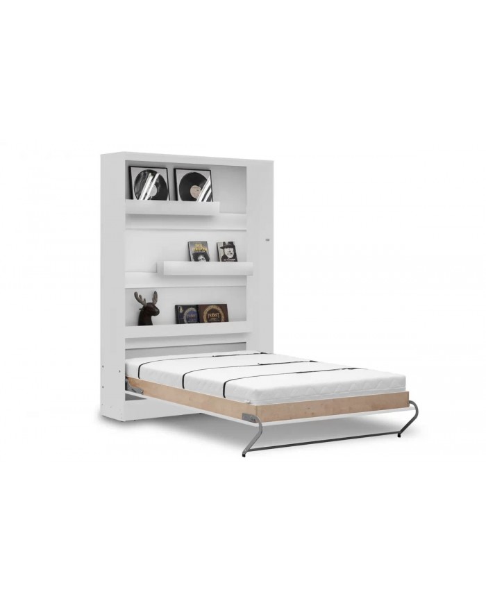 Armoire lit escamotable relevable vertical 120x200 cm blanc brillant Premium