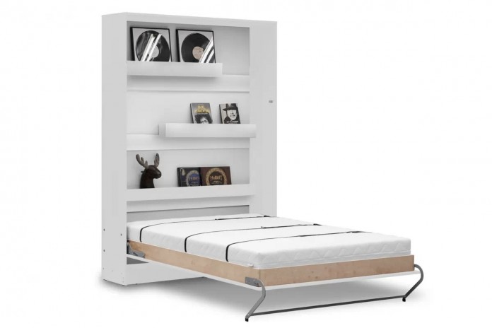 Armoire lit escamotable relevable vertical 120x200 cm blanc brillant Premium