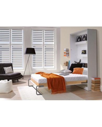 Armoire lit escamotable relevable vertical 120x200 cm blanc brillant Premium