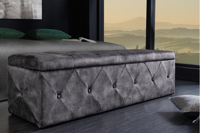 Banc Coffre 140cm microfibre gris antique VELUTO