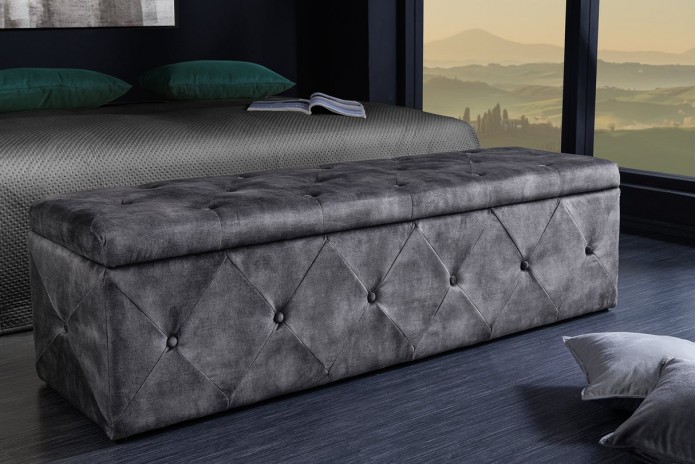 Banc Coffre 140cm microfibre gris antique VELUTO