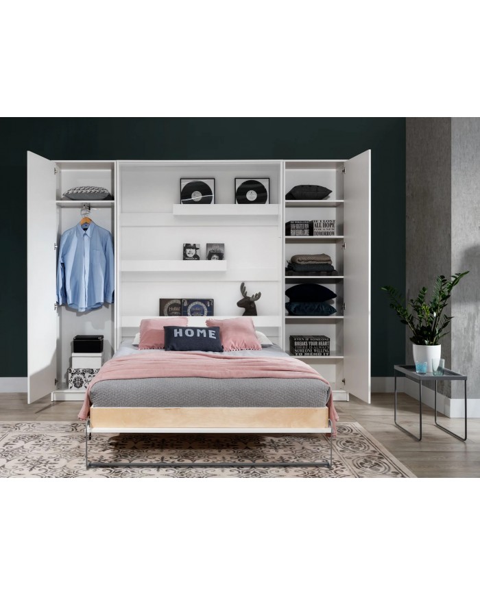 Armoire lit escamotable relevable vertical 120x200 cm blanc brillant Premium
