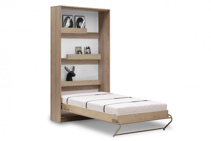 Armoire lit escamotable relevable vertical 90x200 cm chêne sonoma Premium