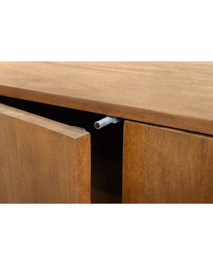 Meuble TV 4 portes 200 cm en reliefs 3D en bois de manguier aspect marron fumé NEOFORMA
