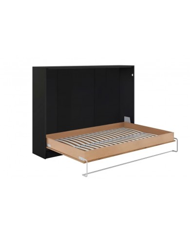 Armoire lit escamotable relevable horizontal 140x200 cm chêne lancelot et noir Premium