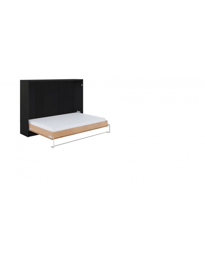 Armoire lit escamotable relevable horizontal 140x200 cm chêne lancelot et noir Premium