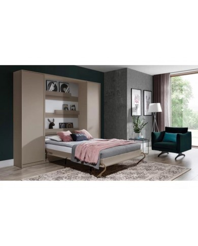 Armoire lit escamotable relevable vertical 90x200 cm taupe Premium