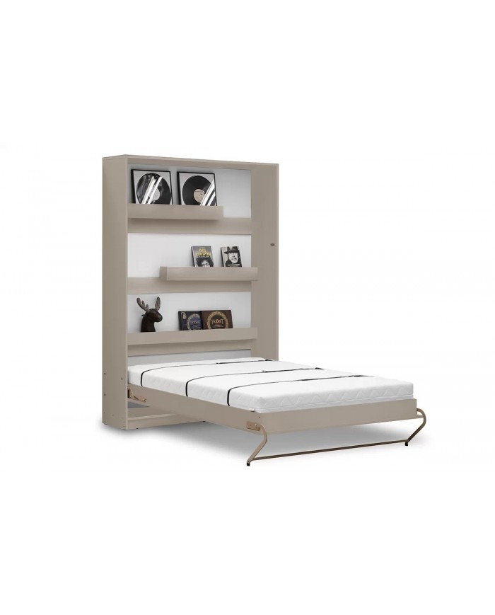 Armoire lit escamotable relevable vertical 90x200 cm taupe Premium