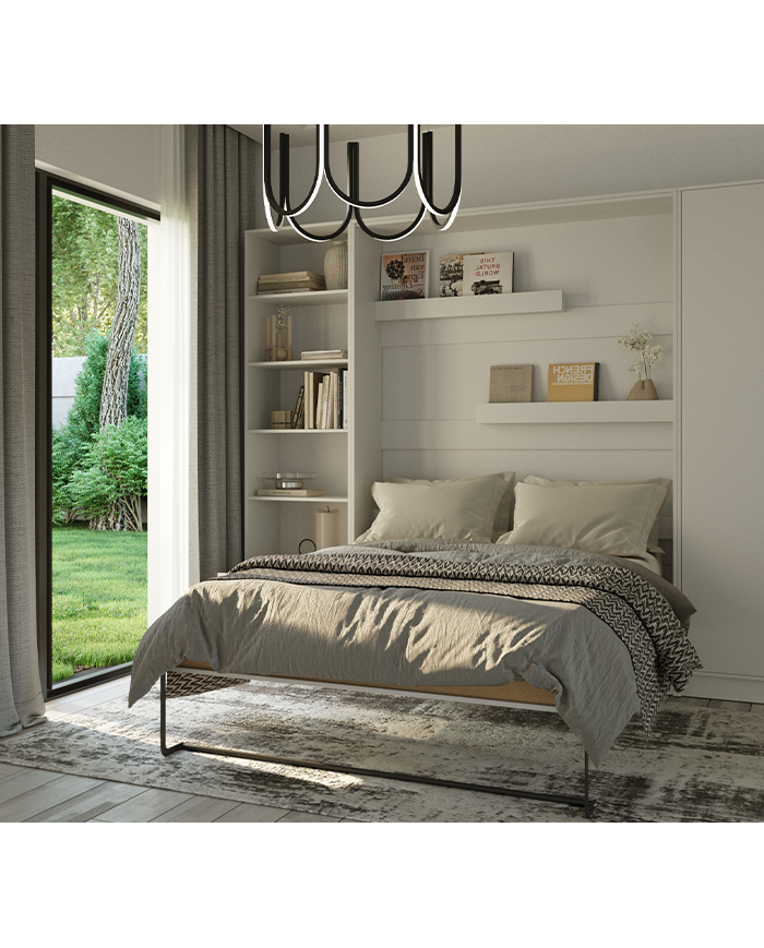 Armoire lit escamotable relevable vertical 140x200 cm blanc brillant Premium