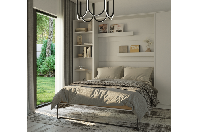 Armoire lit escamotable relevable vertical 140x200 cm blanc brillant Premium