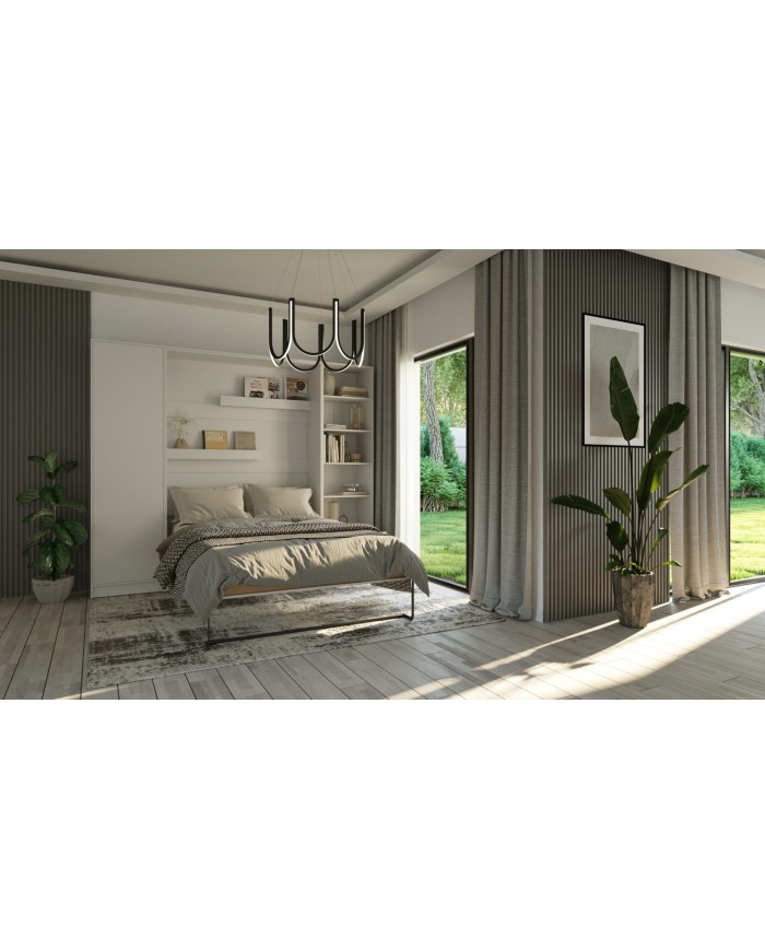 Armoire lit escamotable relevable vertical 140x200 cm blanc brillant Premium