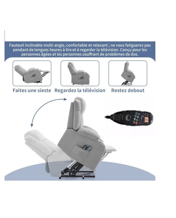 Fauteuil Électrique Relaxant - Massage, Inclinaison et Levage Électrique  NEPTUNE M beige