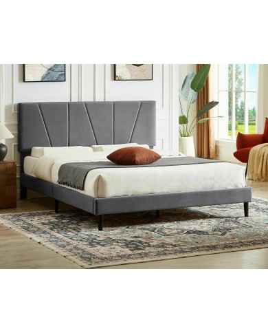 Offre Promo Exceptionnelle – Lit Design Tissu Velours SAWANA avec sommier lattes inclus - 2 teintes au choix