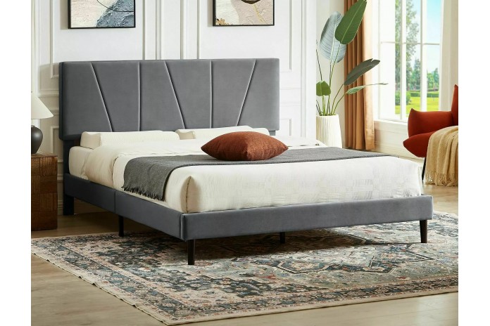 Offre Promo Exceptionnelle – Lit Design Tissu Velours SAWANA avec sommier lattes inclus - 2 teintes au choix