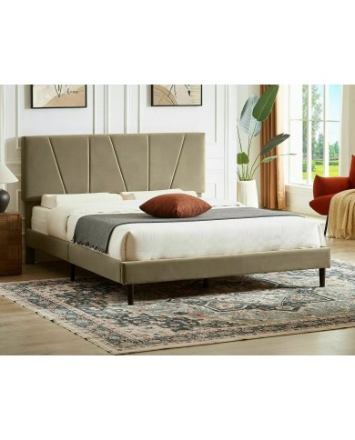 Offre Promo Exceptionnelle – Lit Design Tissu Velours SAWANA avec sommier lattes inclus - 2 teintes au choix
